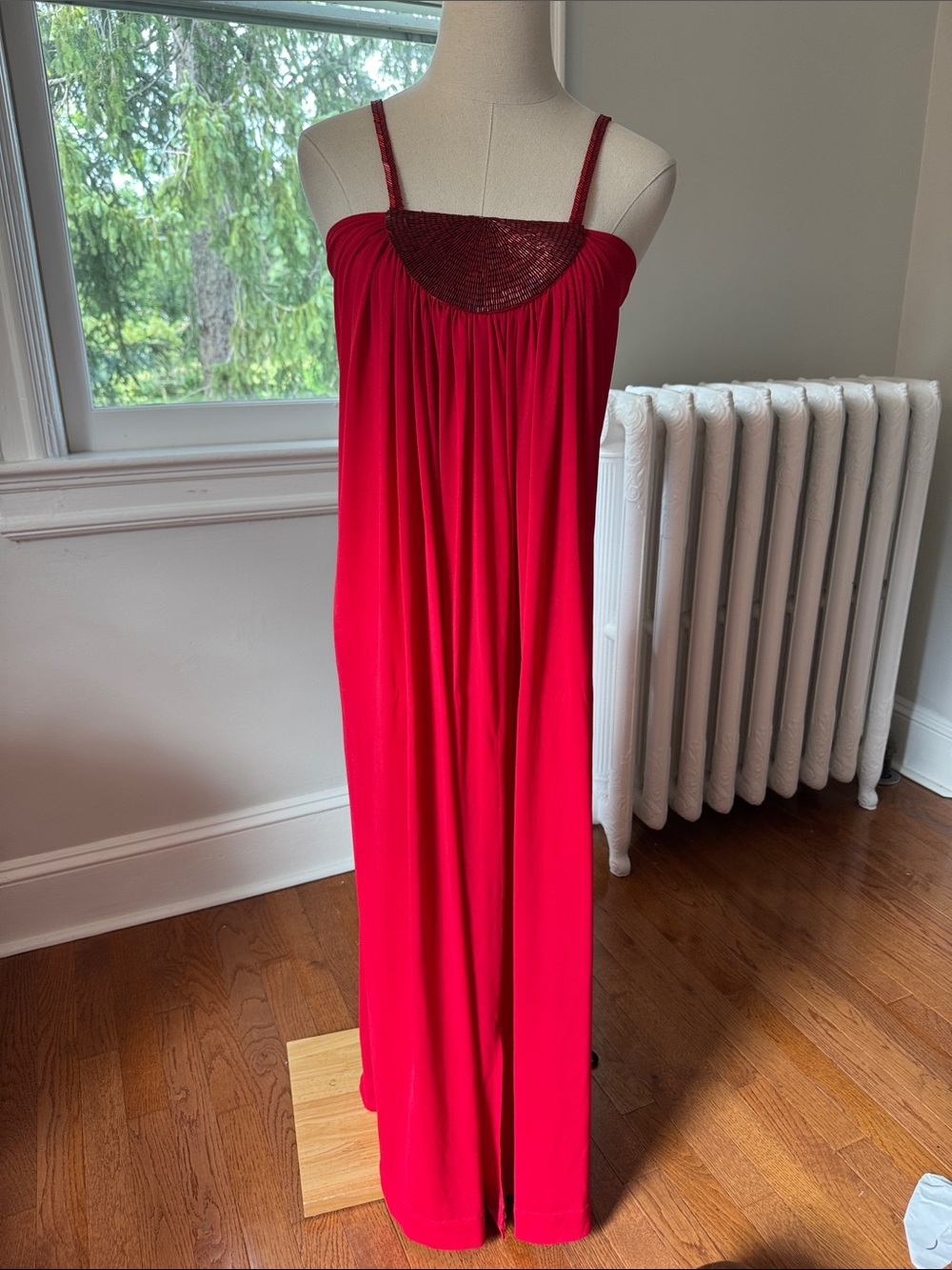 Vintage Red Sequin Bodice Maxi Dress